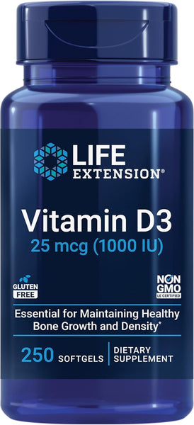 Vitamina D3 - 25 mcg (1000 UI, 250 Softgels)