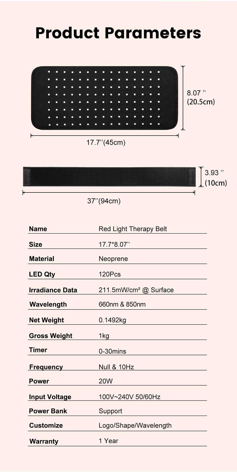 Uno Vita`s Red Light Therapy Belt (40 x 20 cm)