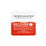 Compact packaging with 15 Recover Patches, white and red design, contains information about vegan and water resistance.