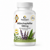 Munkpepper 100mg i hvit flaske med grønt og lilla design, 120 lettsvelgelige veganske tabletter med sink.