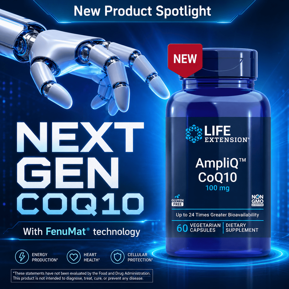 AmpliQ CoQ10™ 100 mg – Next - Generation CoQ10 with FenuMat® Technology, 60 Vegetarian Capsules - Uno Vita AS