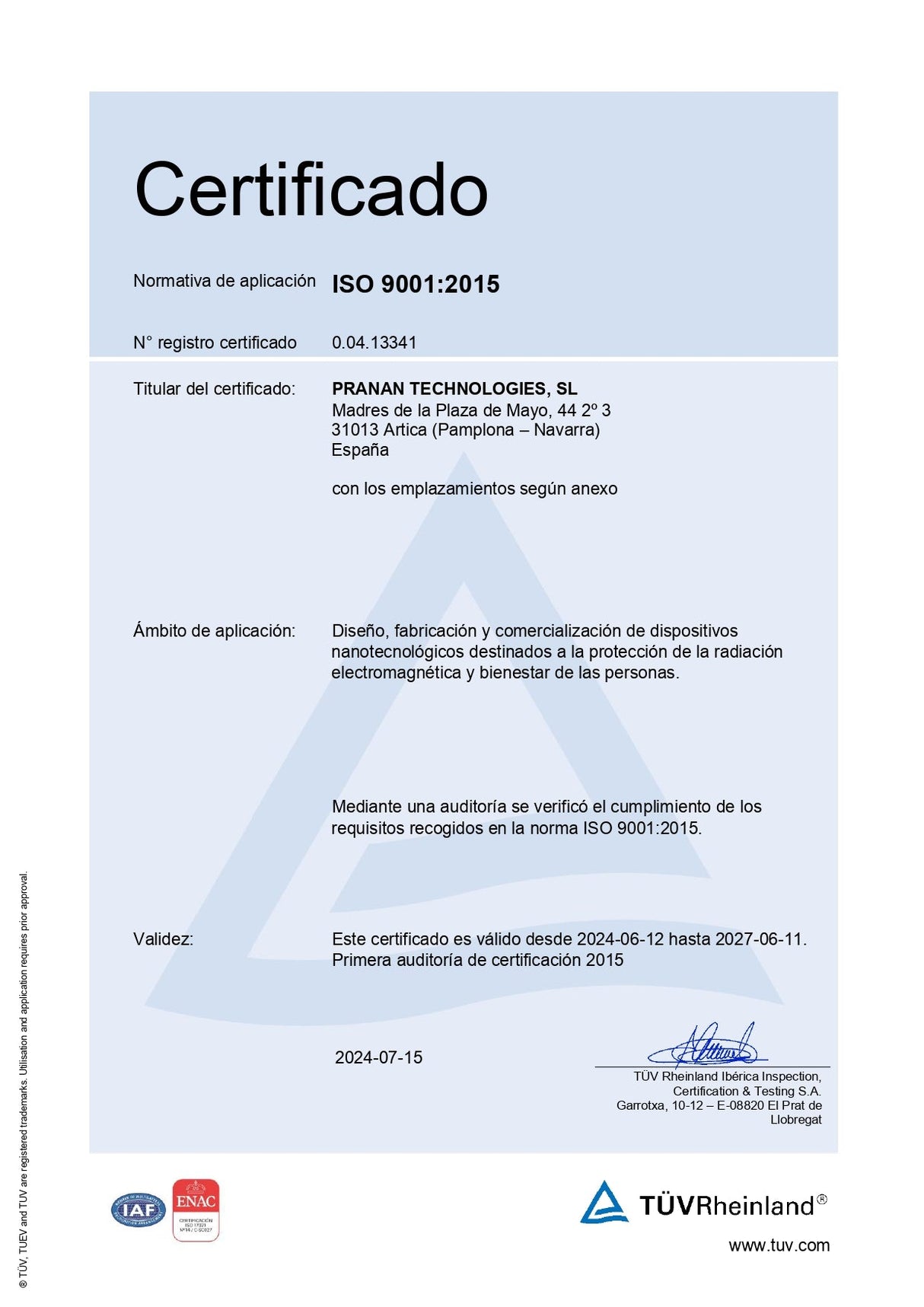 BIOSPACE Diamond EMF – Flächenschutz (5G und 6G) ​​– Uno Vita AS