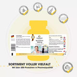 Complément alimentaire Bromélaïne 500 mg en tasse jaune, 250 comprimés végétaliens avec détail des ingrédients et mode d'emploi.