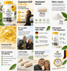 Capsules végétaliennes avec 200 mg de coenzyme Q10. Les capsules sont beiges et conditionnées dans une boîte blanche avec un couvercle jaune.