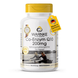 Coenzyme Q10 200 mg, gélules dans un récipient blanc avec couvercle jaune, contient 100 gélules.
