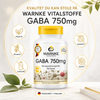 Kapselbeholder med GABA 750 mg, vegansk, 100 kapsler, hvit med gul lokk, designet for enkel åpenhet.