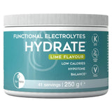 Functional electrolyte powder in a lime-flavored mint green container, 41 servings per box.