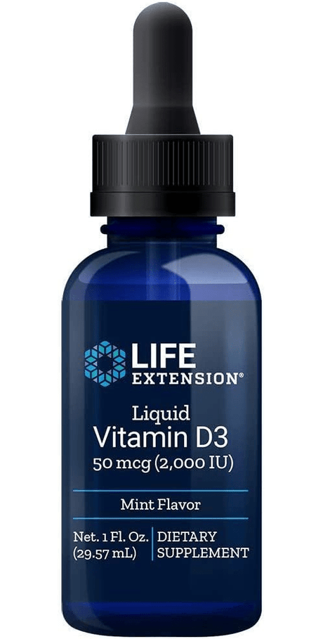 Life Extension Liquid Vitamin D3 mintun makuinen, 29,57 ml tiputuspullo