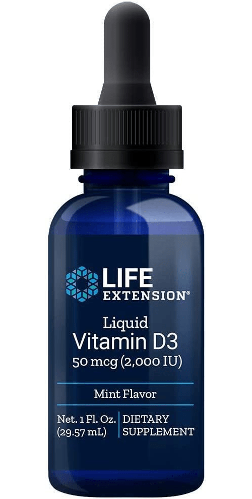 Life Extension nestemäinen D3-vitamiini 2000 IU mintunmakuisena, 29,57 ml tippapullo