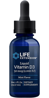Life Extension nestemäinen D3-vitamiini 2000 IU mintunmakuisena, 29,57 ml tippapullo