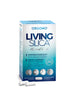 LIVING SILICA® kapsler i en pakke med 60 kapsler, hvite kapsler synlige foran. Vegansk og glutenfritt kosttilskudd.