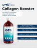 LIVING SILICA® Collagen Booster 1000 ml pullossa, punainen sinisillä yksityiskohdilla, näyttää silikonilisäaineen iholle, hiuksille ja kynsille.