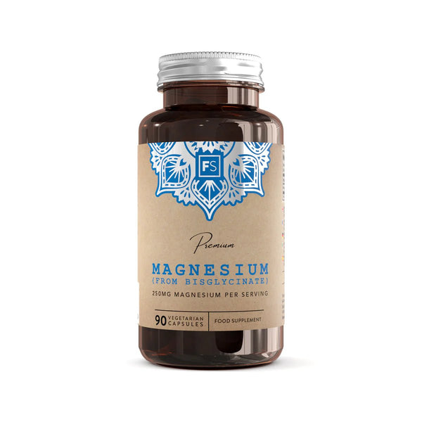 Magnesium Glysinat 250 mg fra Focus Supplements, 90 kapsler i flaske med skånsom magnesiumbisglysinat