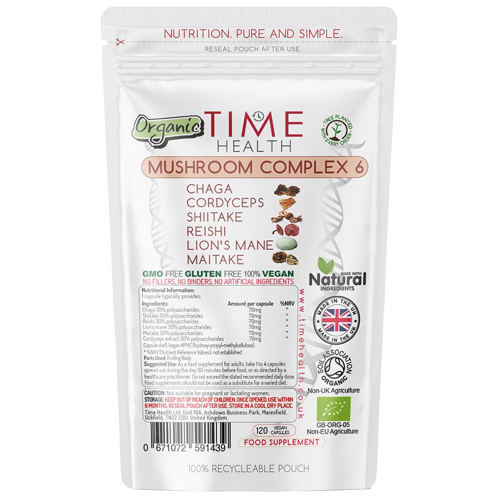Mushroom Complex 6 – Chaga – Cordyceps – Shiitake – Reishi – Lion's mane – Maitake (120) - Uno Vita AS