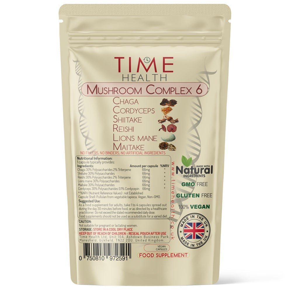 Mushroom Complex 6 – Chaga – Cordyceps – Shiitake – Reishi – Lion's mane – Maitake (120) - Uno Vita AS