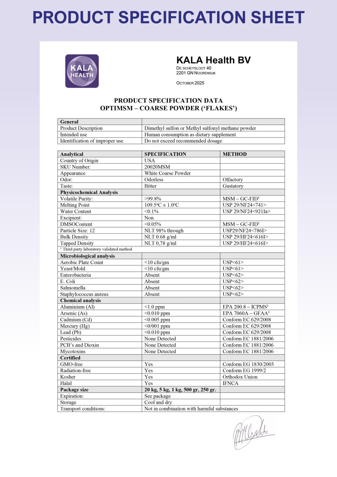 OptiMSM® 500 grams Powder - Uno Vita AS