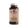 Frasco de plástico marrón con una etiqueta que dice "Prostate Complex" con detalles en rojo y texto sobre el contenido de las cápsulas.