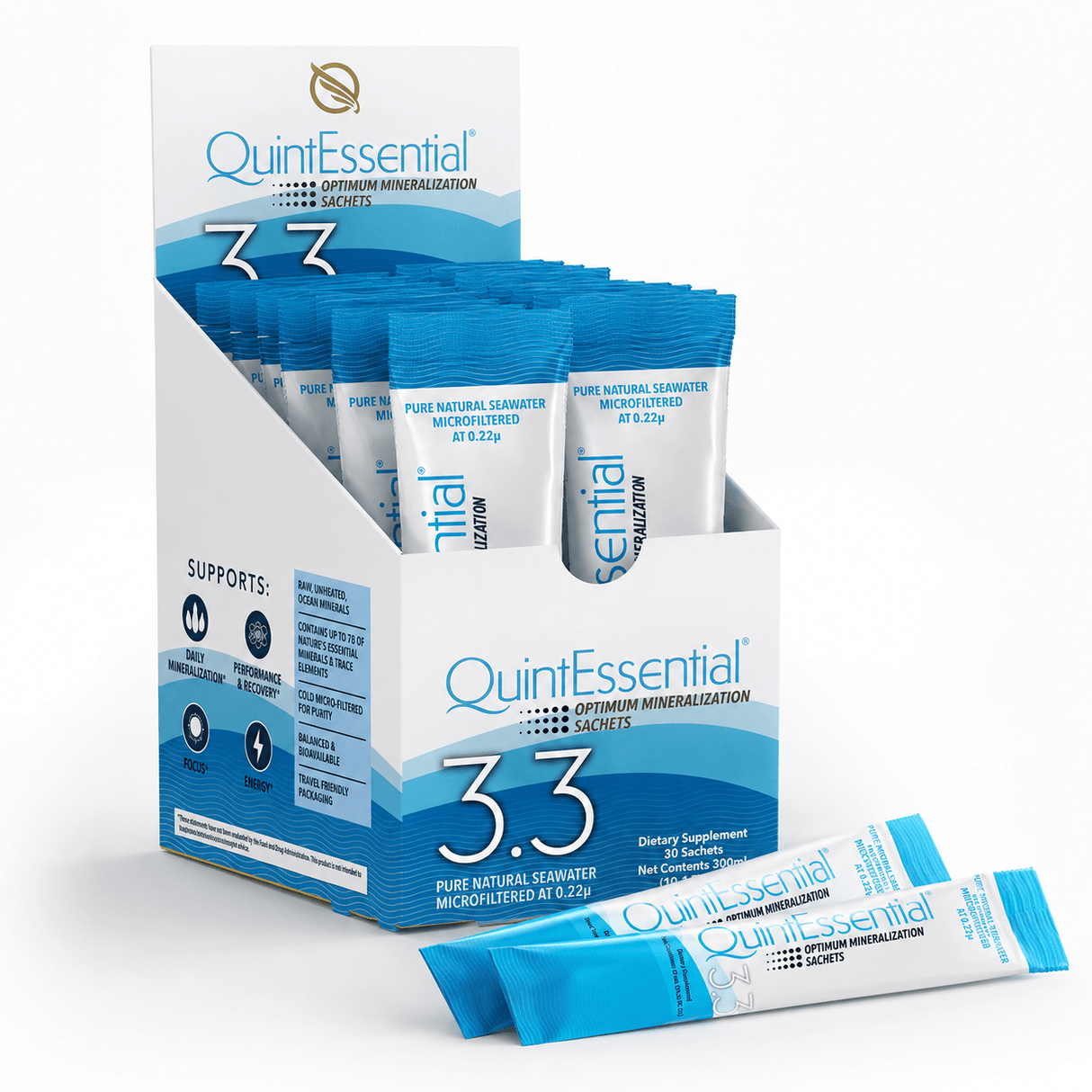 QuintEssential 3.3 (30 Sachets) - Seawater Electrolyte Liquid Minerals Supplement - Uno Vita AS