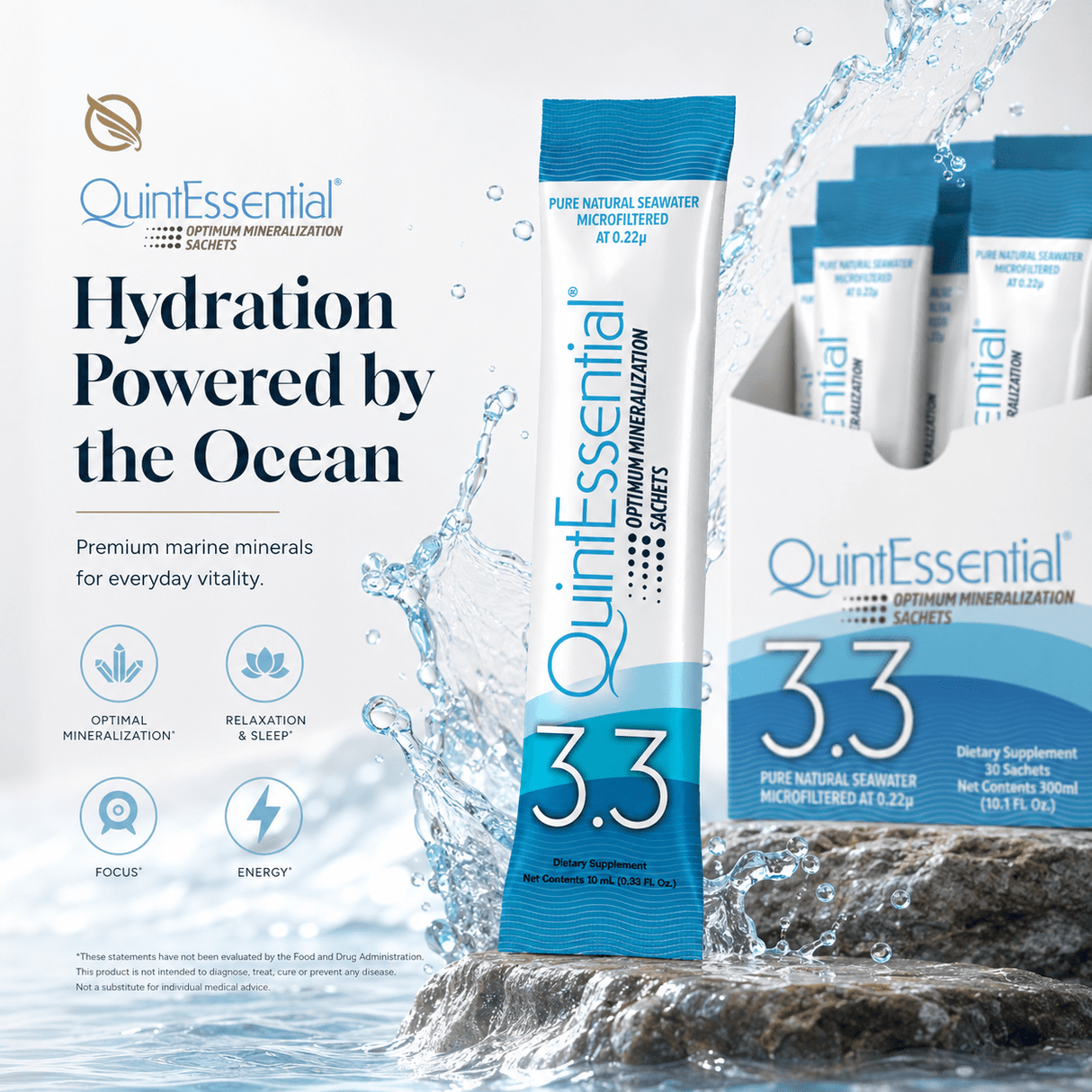 QuintEssential 3.3 (30 Sachets) - Seawater Electrolyte Liquid Minerals Supplement - Uno Vita AS