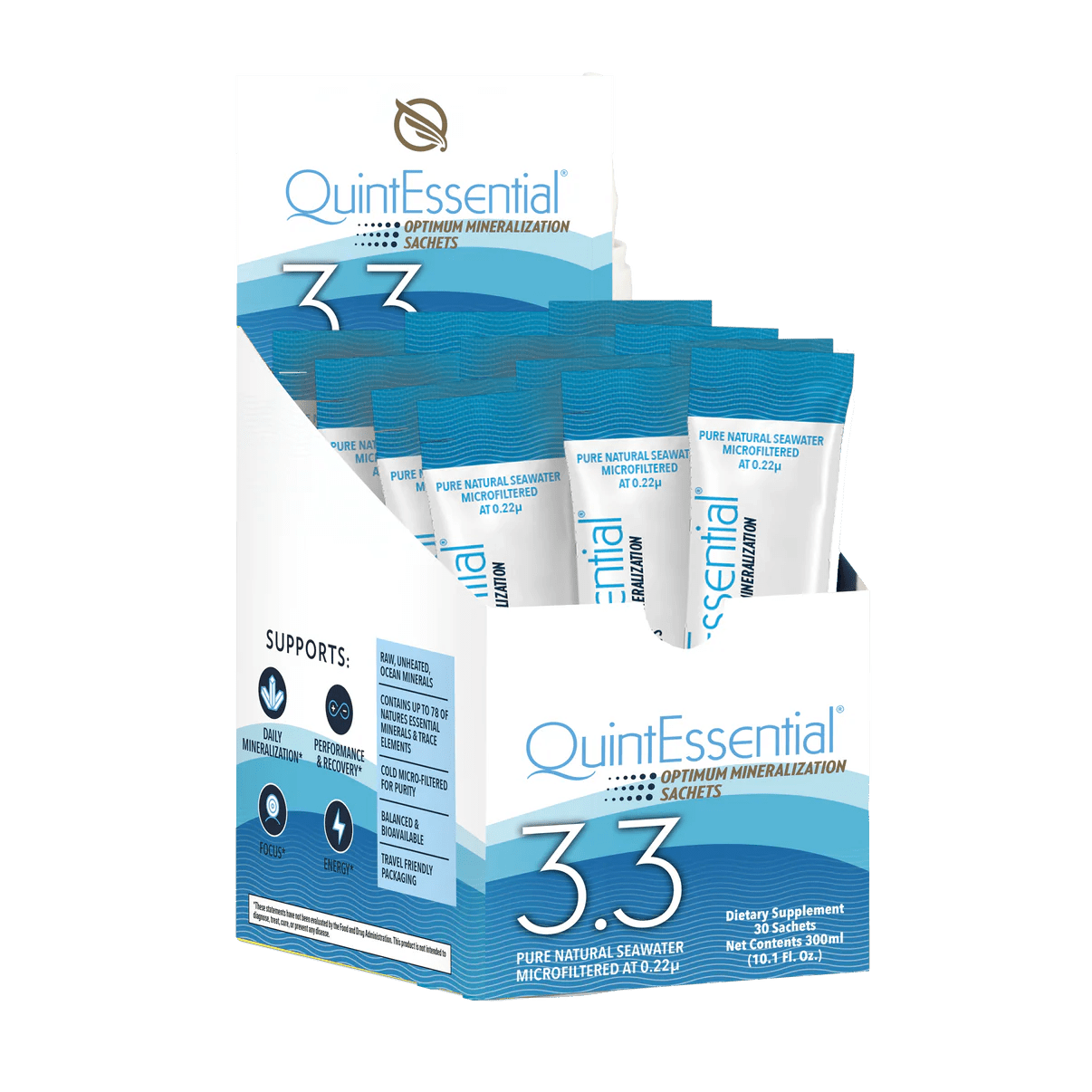 QuintEssential 3.3 (30 Sachets) - Seawater Electrolyte Liquid Minerals Supplement - Uno Vita AS