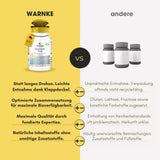 Kapsler med løst lokk, gult design og logo fra Warnke for spermidin 6mg, 120 kapsler med hvetekimekstrakt.