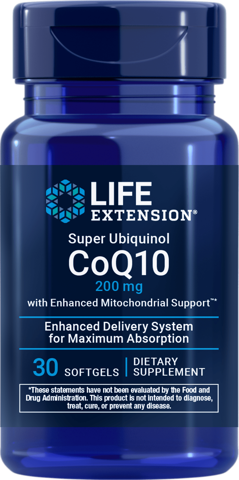Life Extension Super Ubiquinol CoQ10 200 mg med mitokondriestøtte, 30 softgels