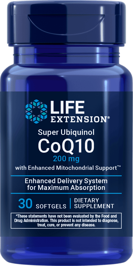 Life Extension Super Ubiquinol CoQ10 200 mg med mitokondriestøtte, 30 softgels