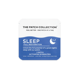 Slaaplapje uit The Patch Collection met blauwe verpakking, gemerkt "SLEEP" en vermelding vegan en latexvrij.