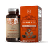 Capsules à l'extrait de curcuma, de gingembre et de poivre noir dans une bouteille en verre marron avec une étiquette orange, 180 pcs.