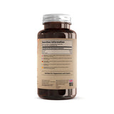 Flacon en plastique marron avec bouchon à vis, étiquette avec informations nutritionnelles détaillées sur le complément alimentaire Curcuma, gingembre et poivre noir.