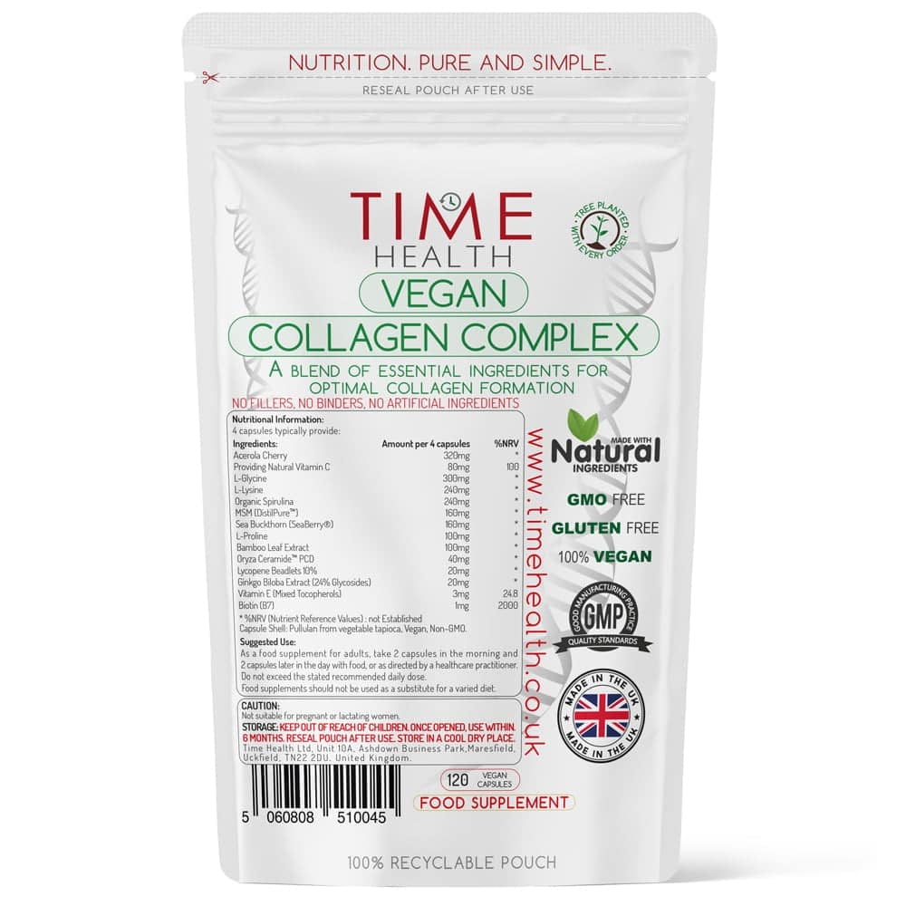 Vegan Collagen Complex – for Optimal Collagen Formation – Skin, Hair, Nails, Joint & Bone Support (120) NB Date! - Uno Vita AS