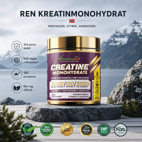 Vitaminnica 100% Pure Creatine Monohydrate Powder for Performance and Muscle Power - Uno Vita AS