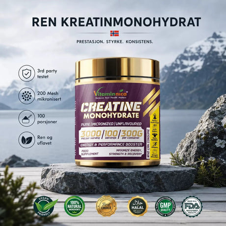 Vitaminnica 100% Pure Creatine Monohydrate Powder for Performance and Muscle Power - Uno Vita AS